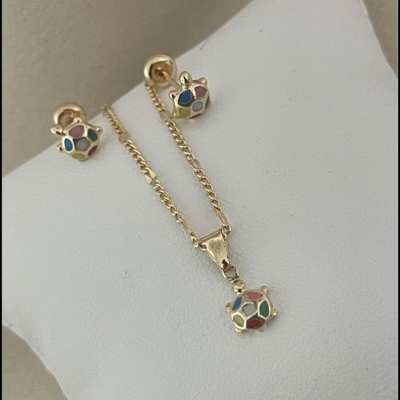 18k Gold Filled Turtle Children Earrings & Necklac - Picture 5 of 7